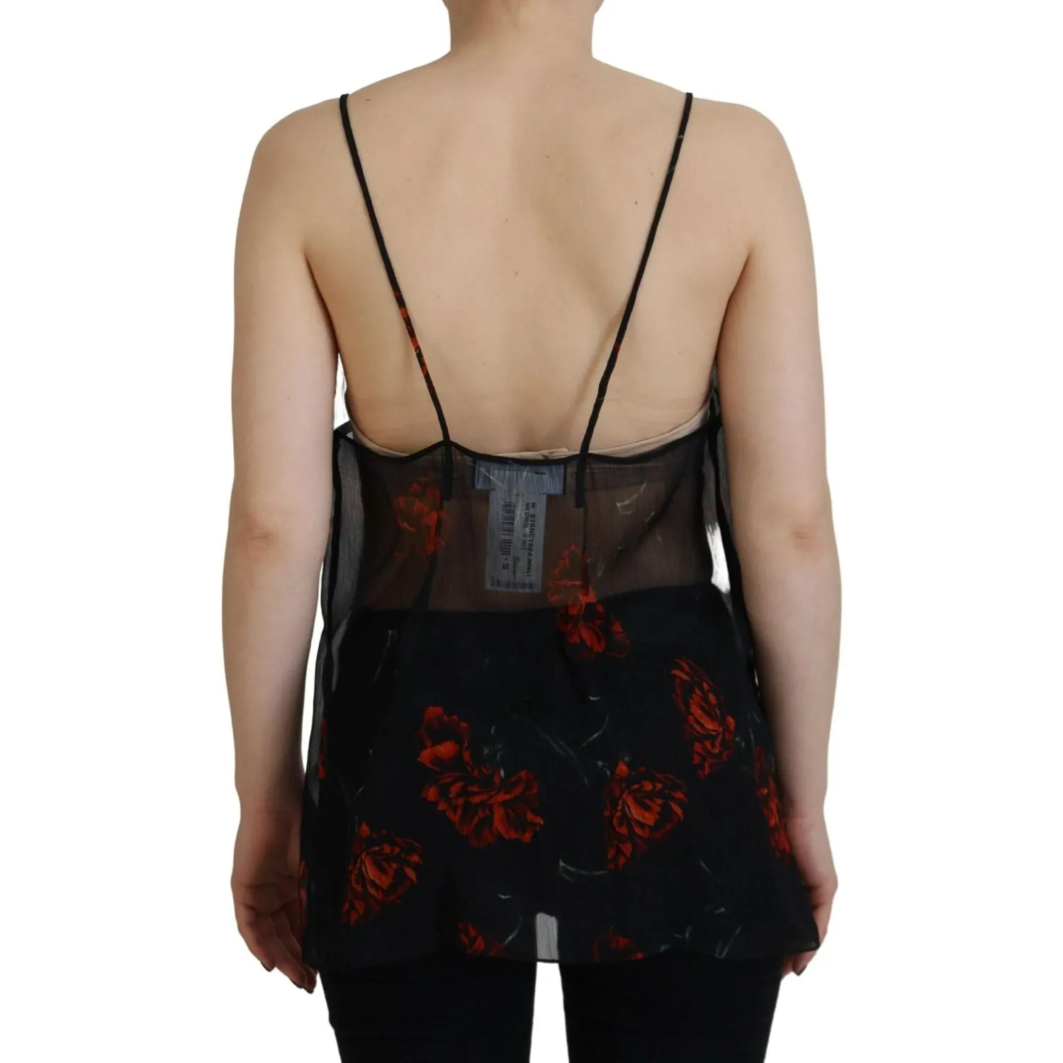 Dsquared² Black Floral Print Spaghetti Strap Tank Blouse Top