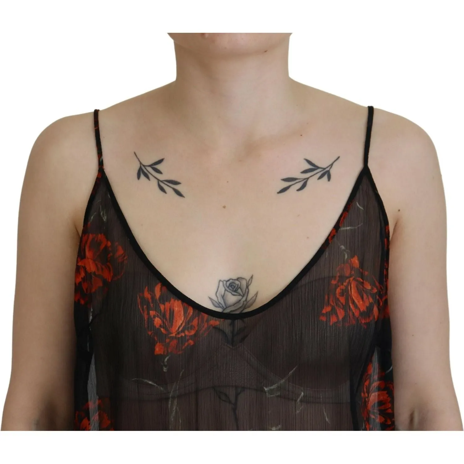 Dsquared² Black Floral Print Spaghetti Strap Tank Blouse Top