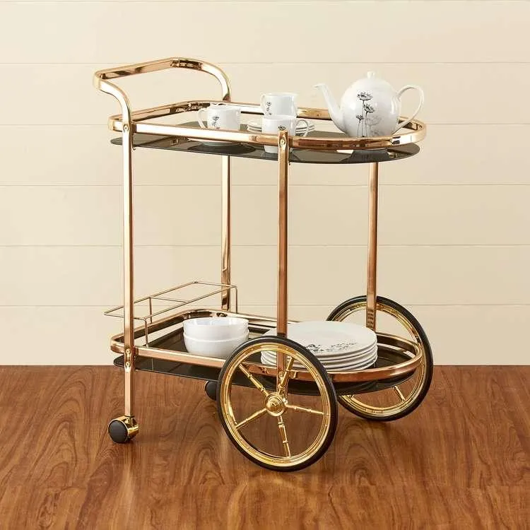 Elegant and Stylish Latvia Golden Bar Cart Trolley 2 Tier