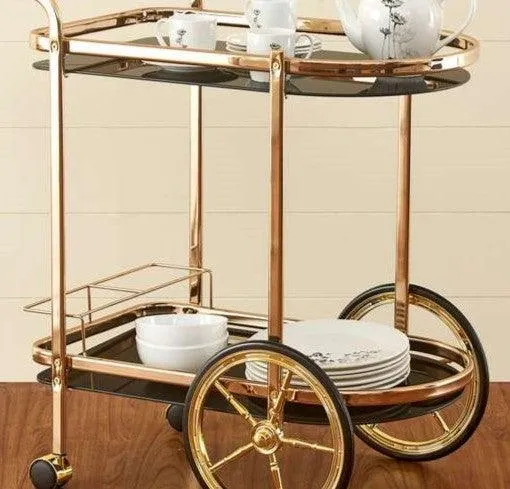 Elegant and Stylish Latvia Golden Bar Cart Trolley 2 Tier