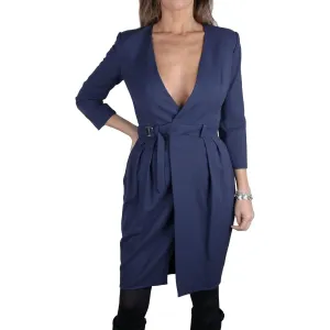 Elisabetta Franchi Elegant V-Neck Belted Dress in Blue