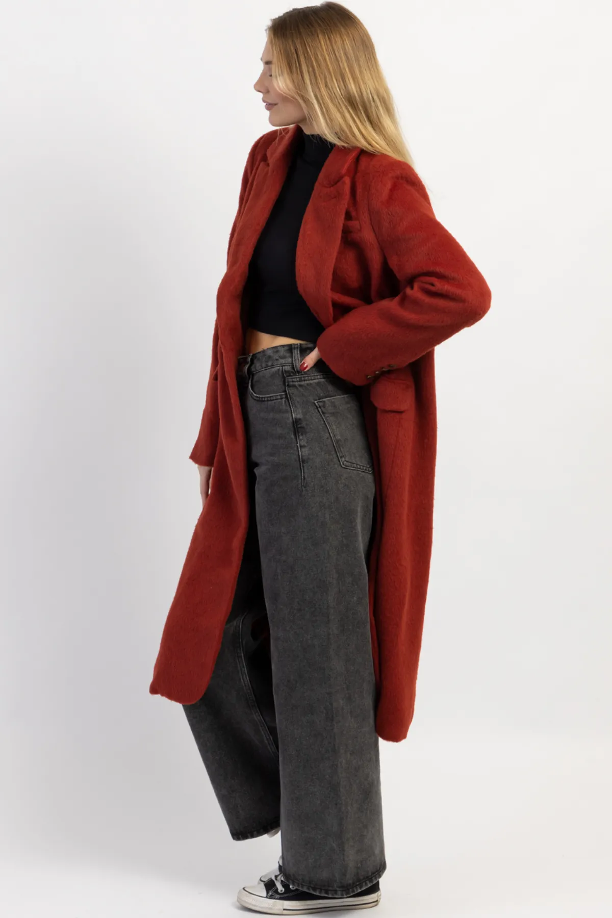 ELIZA BRICK BRUSHED WOOL COAT