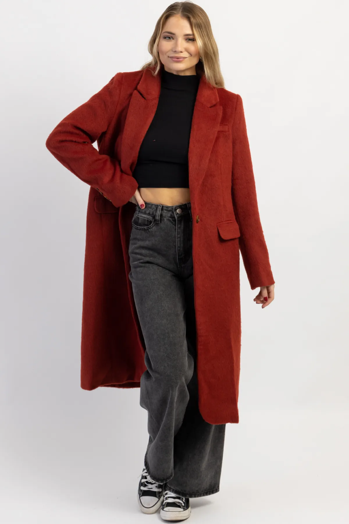 ELIZA BRICK BRUSHED WOOL COAT