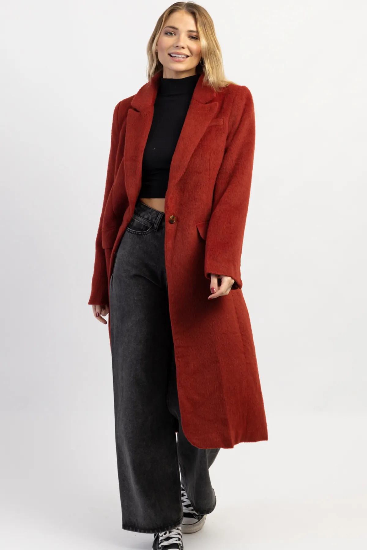 ELIZA BRICK BRUSHED WOOL COAT