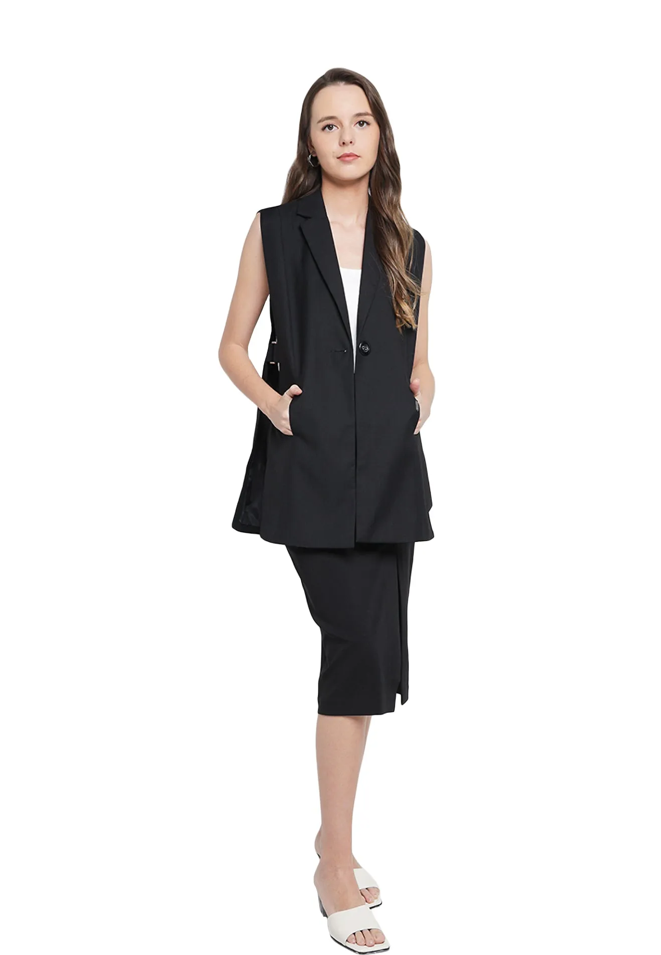 ELLE Apparel Lapel Collar Single Button Blazer Vest