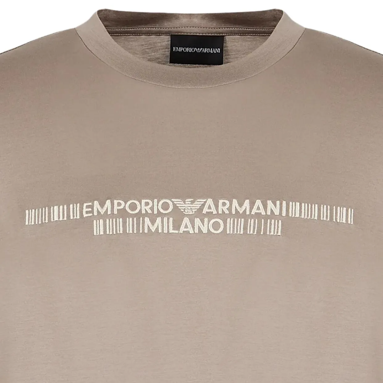 Emporio Armani Lyocell Blend Embroidered Logo Beige T-Shirt