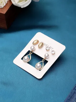 Exclusive Fashion Trendy Pearl Décor Drop & Stud Earrings Set For Women & Girls Cubic Zirconia Alloy Drops & Danglers - Pair Of 3