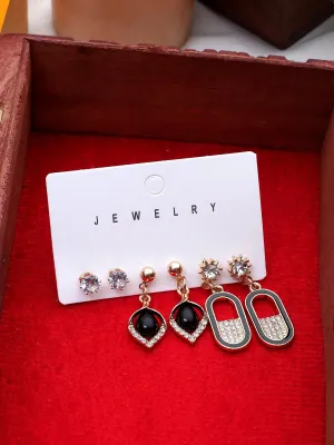 Exclusive Latest Luxury Stylish Party Wear Korean Design Drop Earrings Set Cubic Zirconia Alloy Drops & Danglers - Pair Of 3