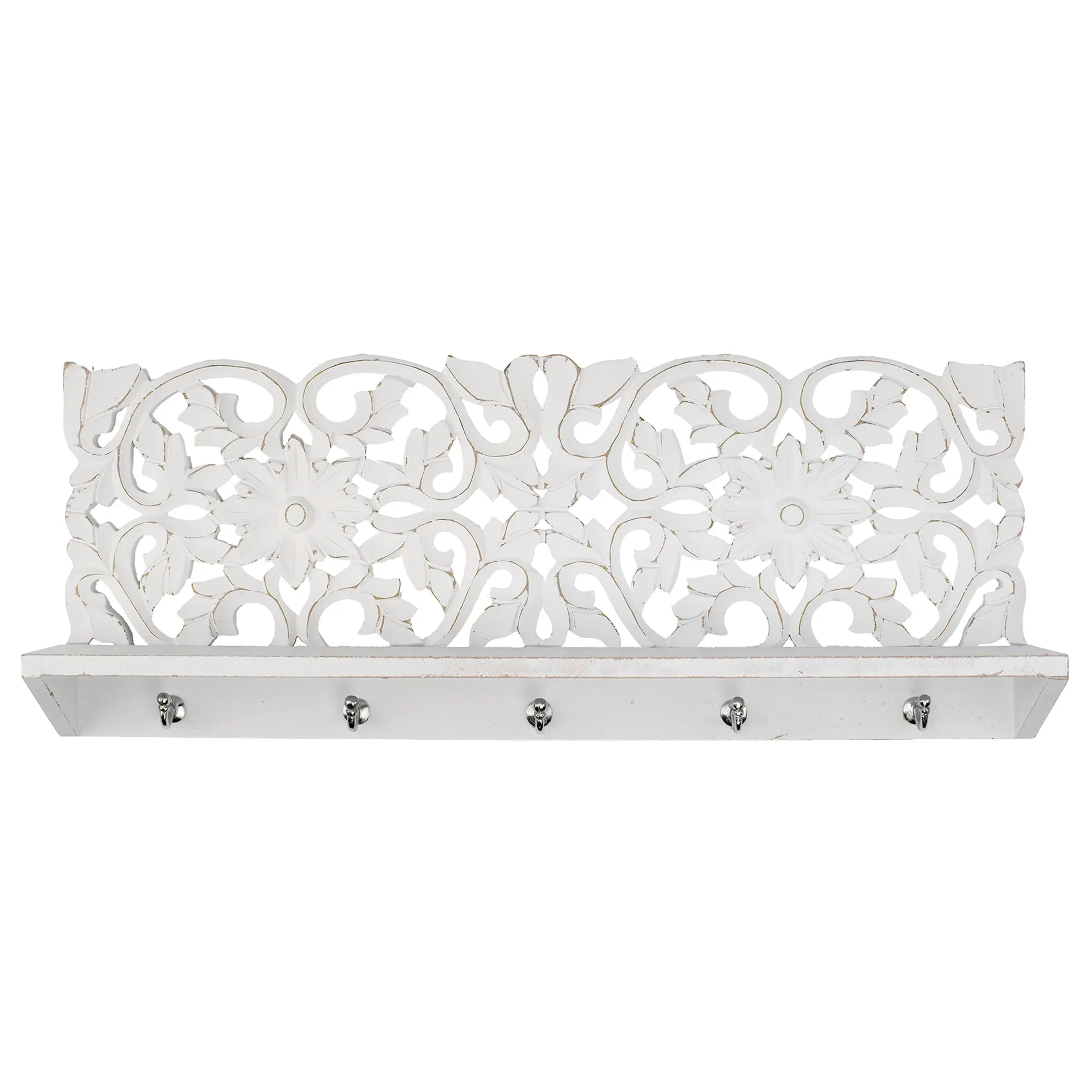 Floating Wall Coat and Hat Hook Rack Shelf – White (30”)