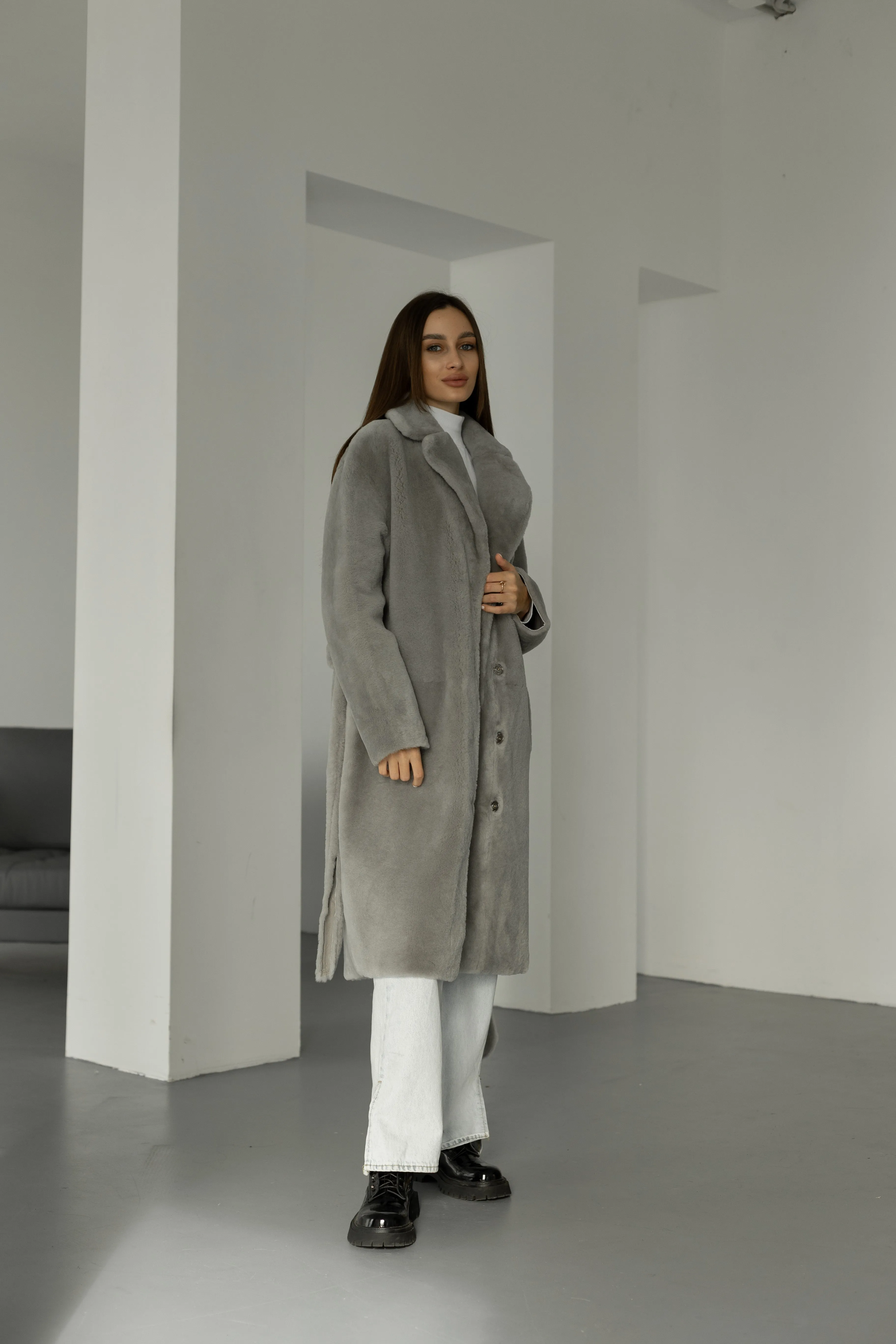 Genuine Shearling Merino Lamb Leather Coat by Punto Leather