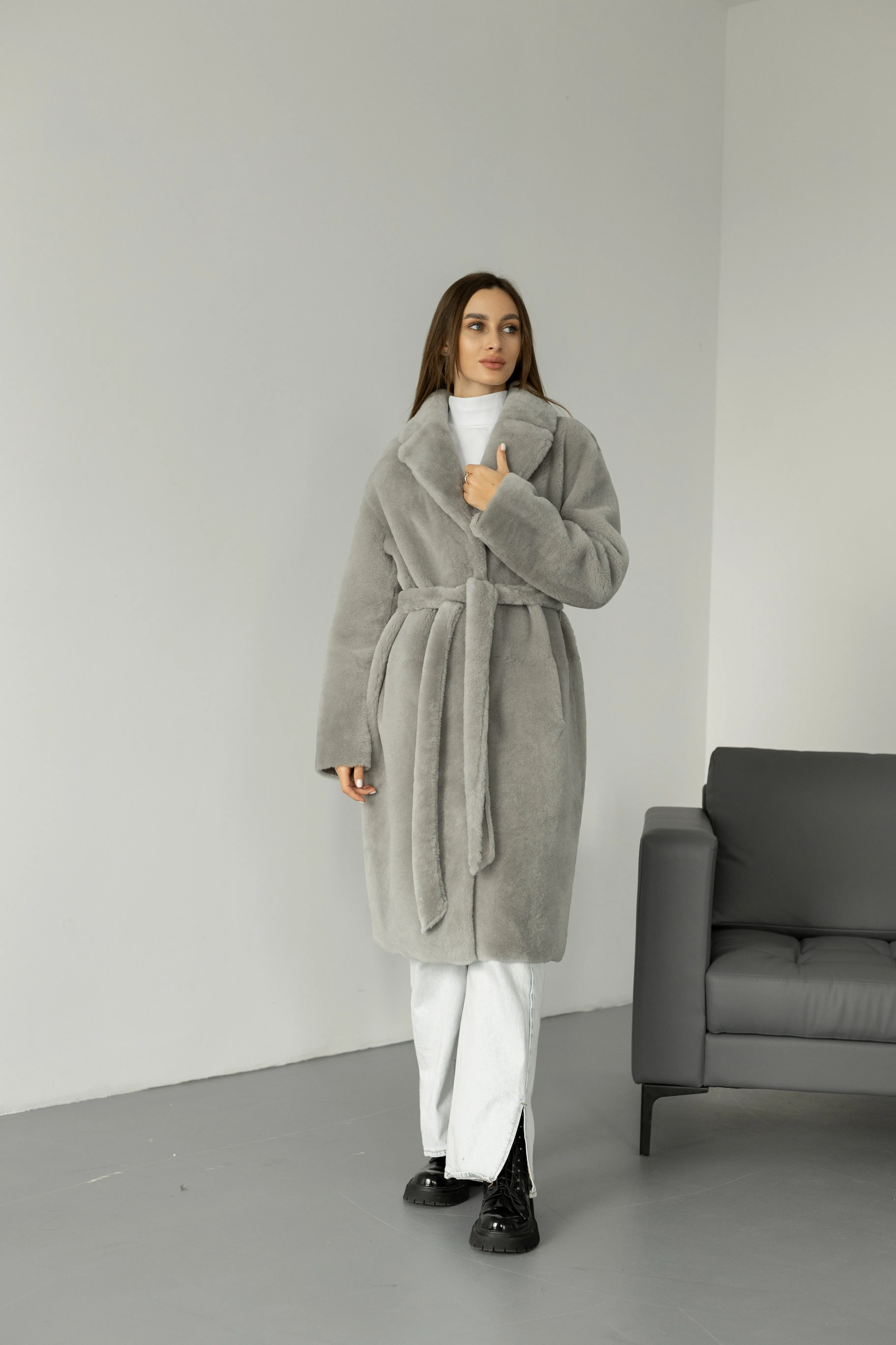 Genuine Shearling Merino Lamb Leather Coat by Punto Leather