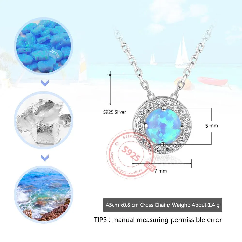 Genuine Sterling Silver Jewelry Necklace for Women with Elegant Round Opal Pendant