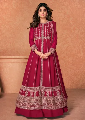 Georgette Embroidered Attractive Pink Long Anarkali Gown