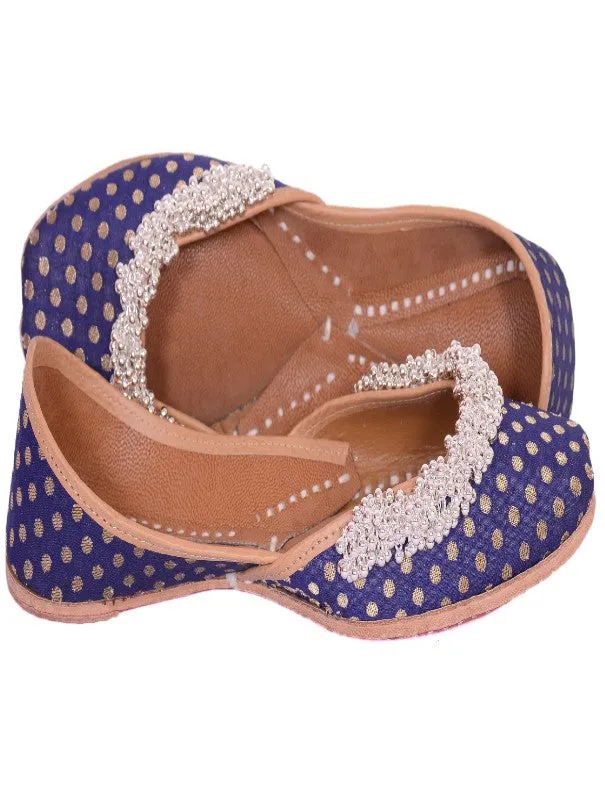 Ghungroo Love - Dark Blue Polka Dot Silk Juttis