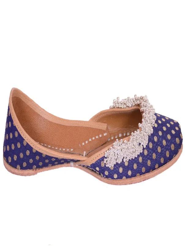 Ghungroo Love - Dark Blue Polka Dot Silk Juttis