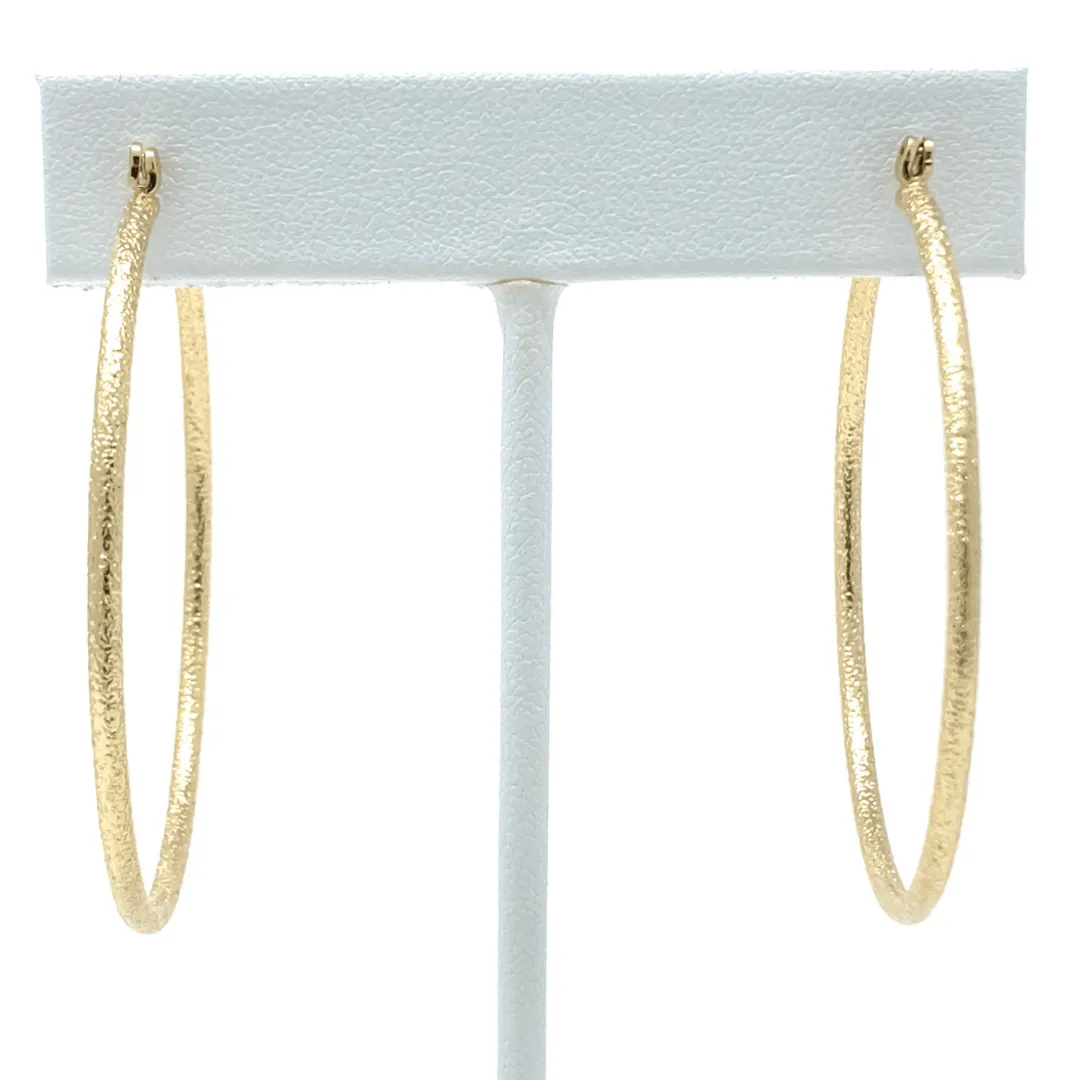 Gold 2 Inch Sand Blast Hoop Earrings