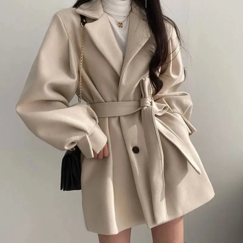 Hnewly WINTER OUTFIT Black Trench Coat for Women Aesthetic Long Wool Blends Winter Clothing Puffer Woman Coats New Clothes Korean Jackets Female Thic