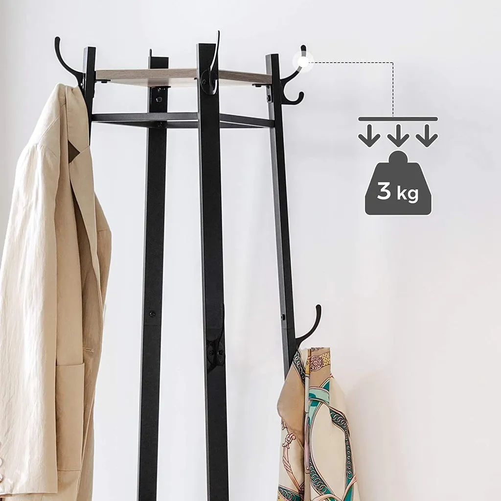 Industrial Coat Rack with 3 Shelves & 8 Hooks - VASAGLE