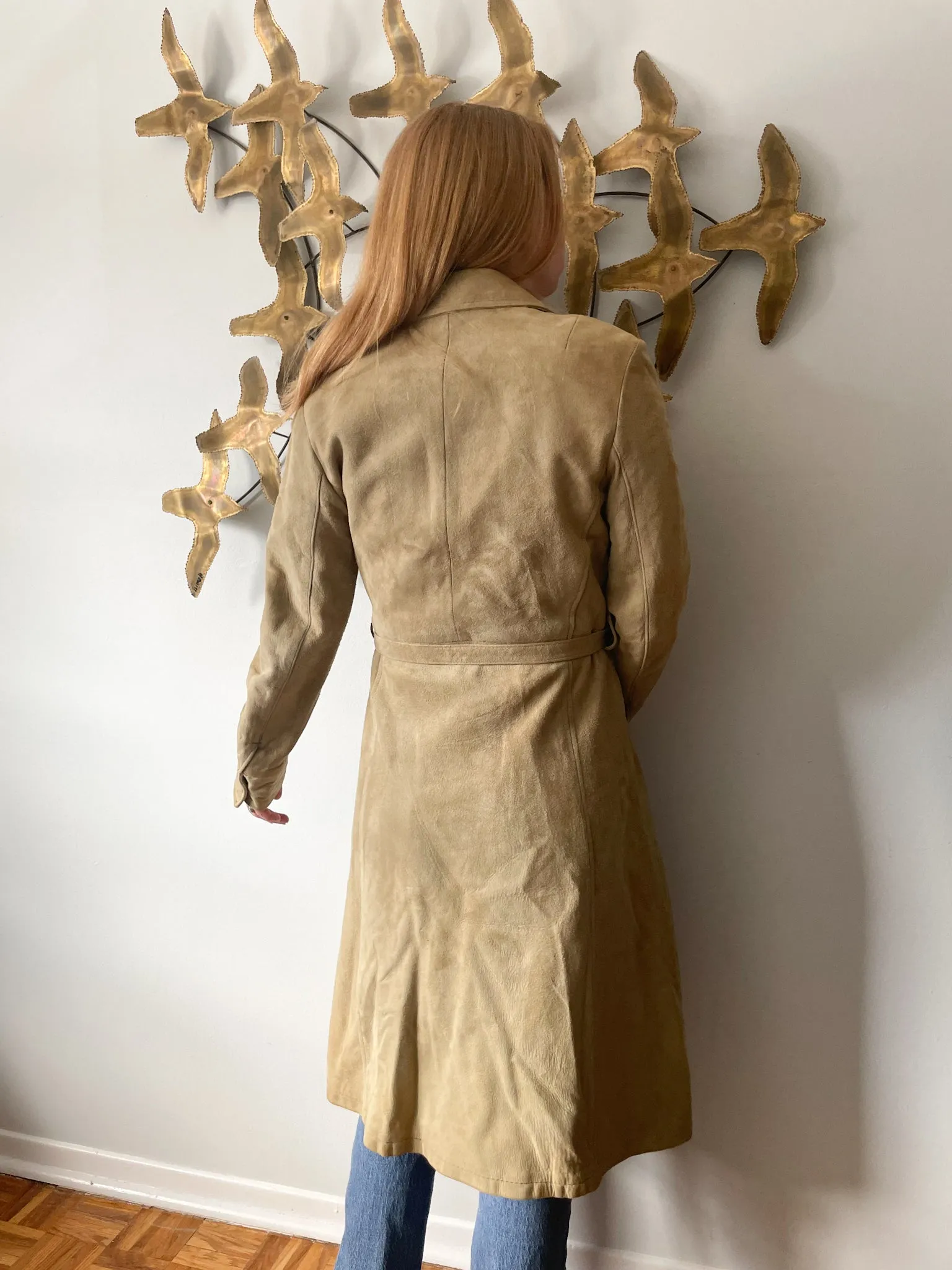 JJ Vintage Beige Suede Trench Dress Jacket - Small