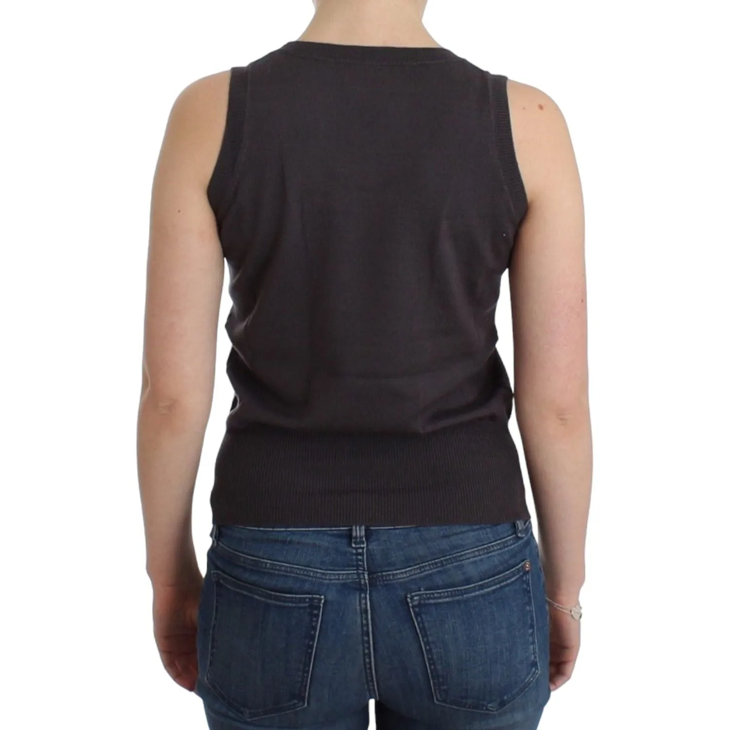 John Galliano Elegant Sleeveless Brown Knit Top