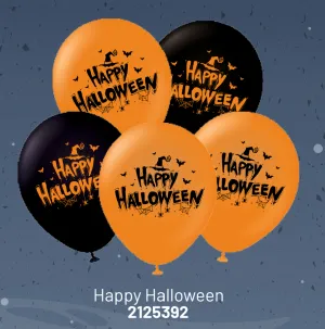 Kalisan 12" Happy Halloween Printed  Orange/Black Latex Balloon, 25 pieces