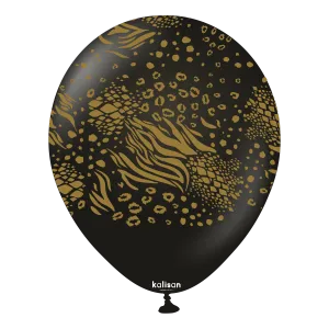 Kalisan 12" Mutant Printed Black (Gold) Latex Balloon, 25 pieces