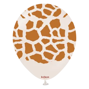 Kalisan 12" Safari Giraffe Printed White Sand (Caramel) Latex Balloon, 25 pieces