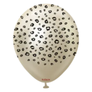 Kalisan 12" Safari Leopard Printed Mirror White Gold (Black) Latex Balloon, 25 pieces