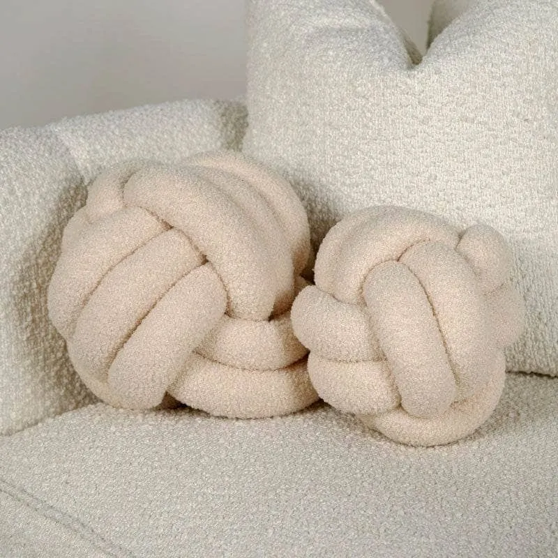 Khaki Boucle Knot Ball Cushion - 27cm