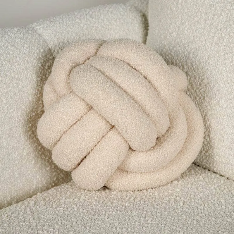 Khaki Boucle Knot Ball Cushion - 27cm