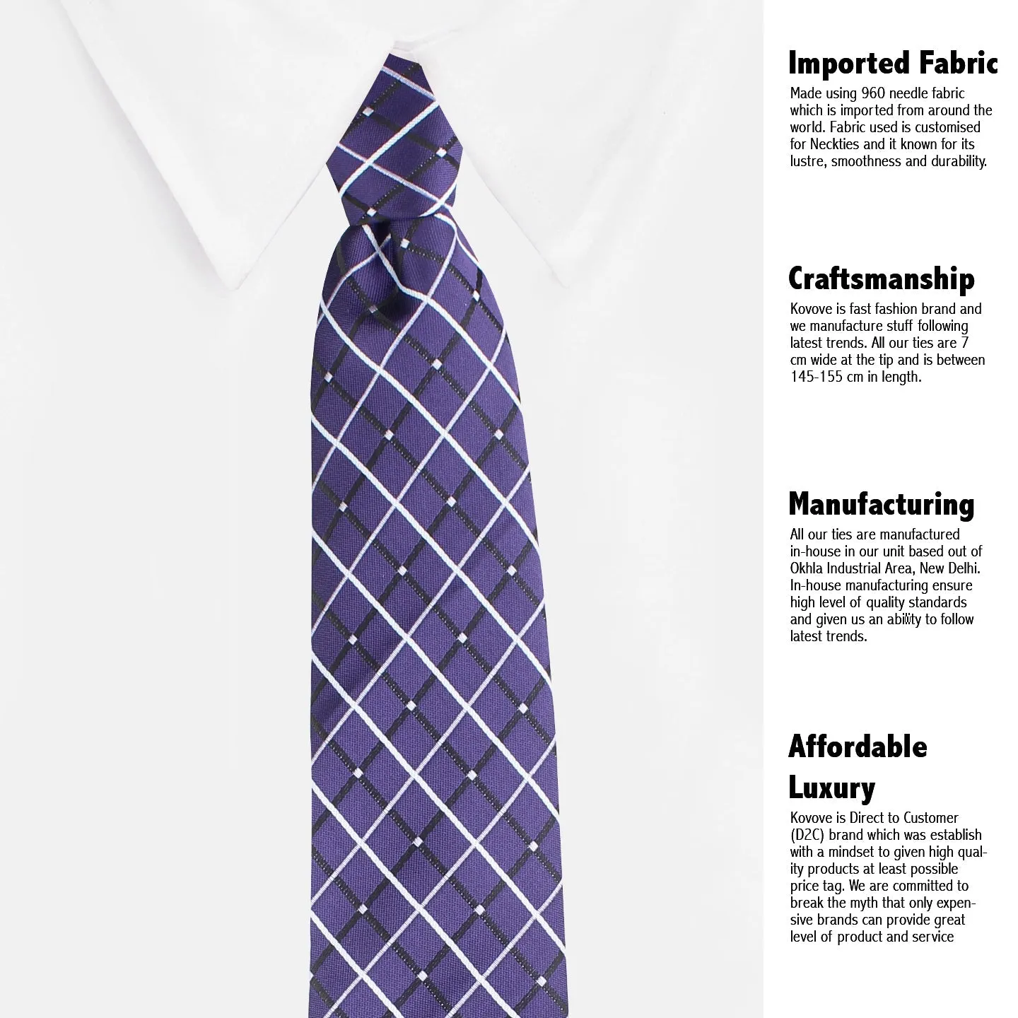 Kovove Elegant Blue Checkered Neck Tie For Men