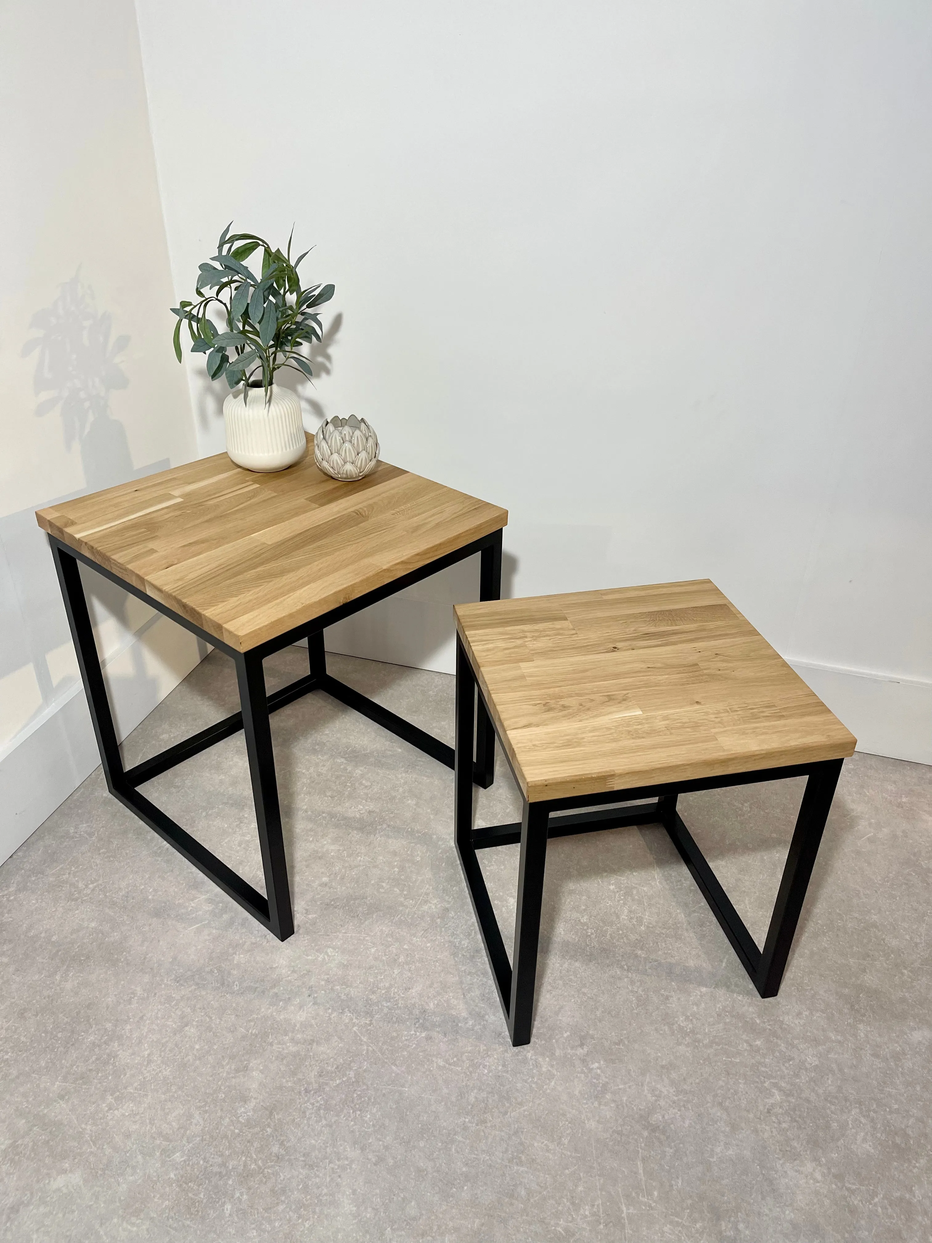 Landon Oak Metal Nesting Tables