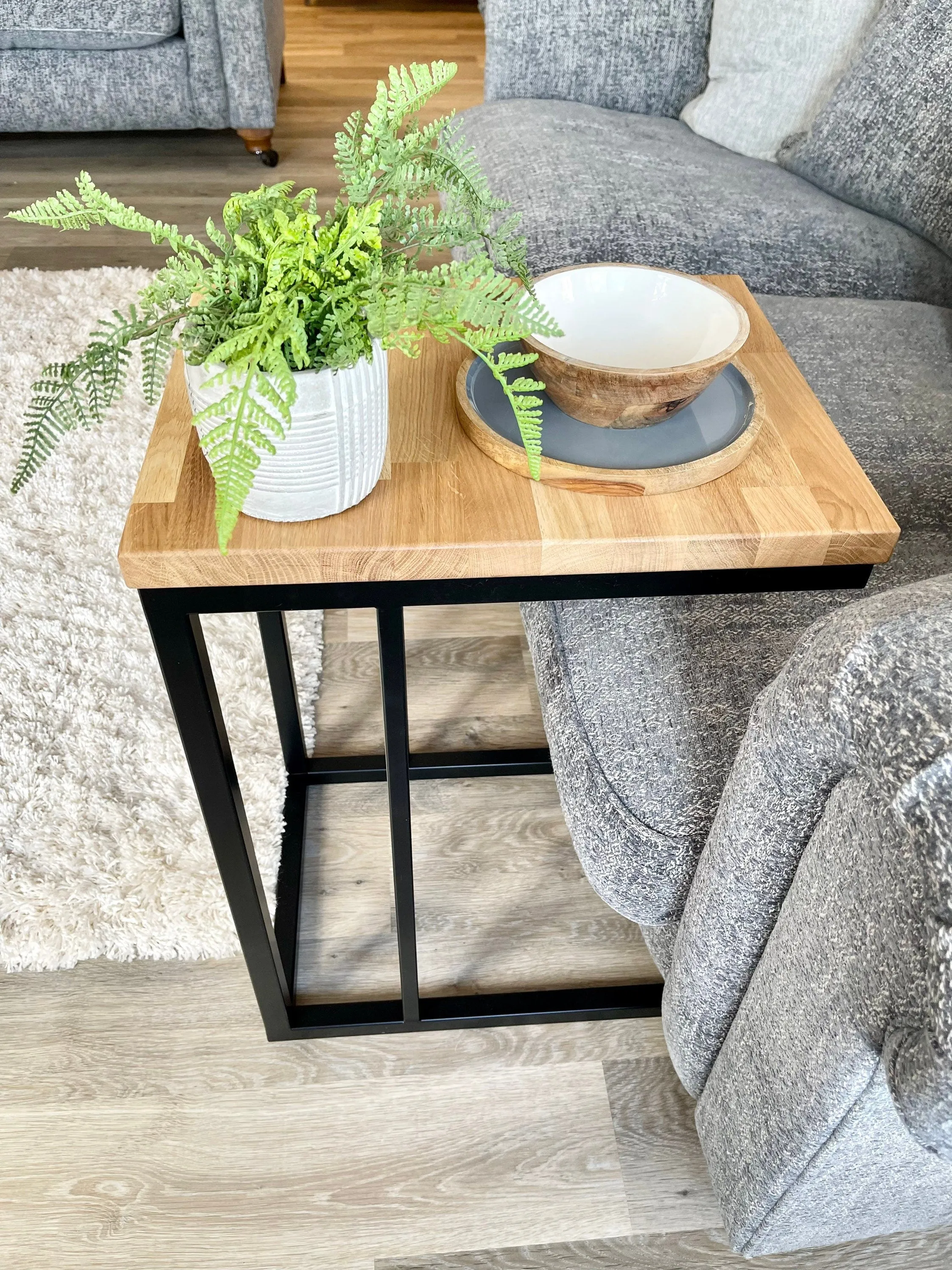 Landon Oak Metal Side Sofa Table