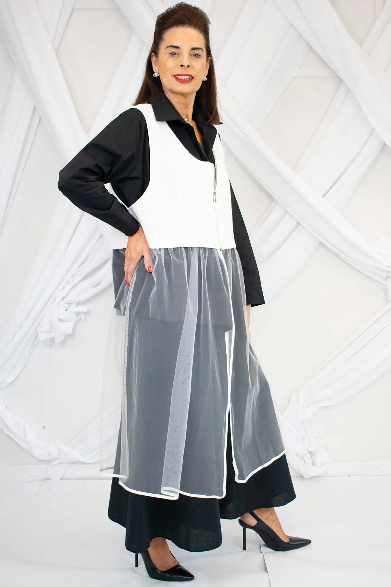 Leanna Longline Mesh Waist Coat in White