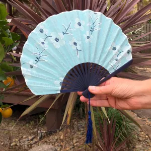 Luxury Linen Fan - Blue Flowers