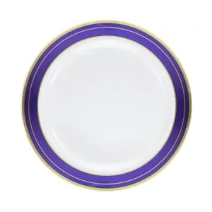 Magnificence - 7.5" Plastic Plates - Blue/Gold - 10 ct. (Case Qty: 120)