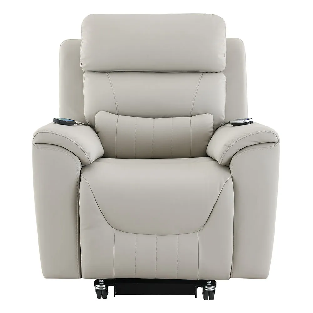 Marsha - Power Recliner With Lift & Massage - Light Gray Silicone Synthetic Leather