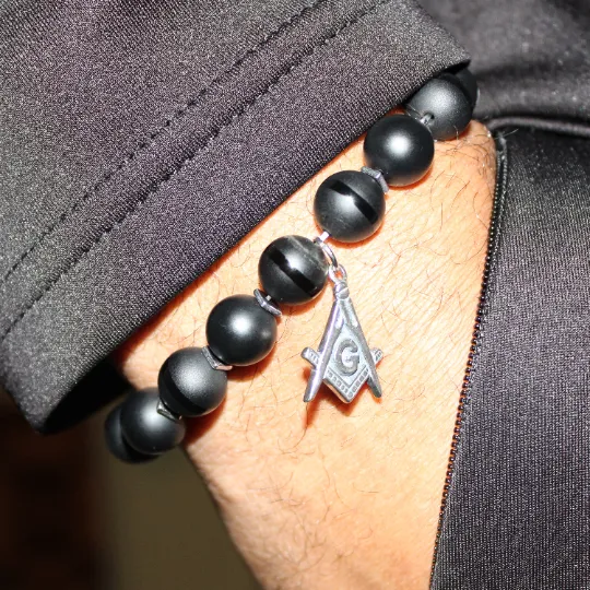 Masonic Black Bead Bracelet