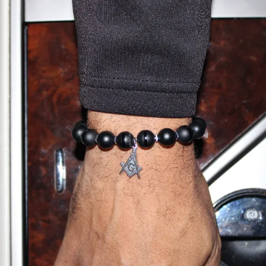 Masonic Black Bead Bracelet