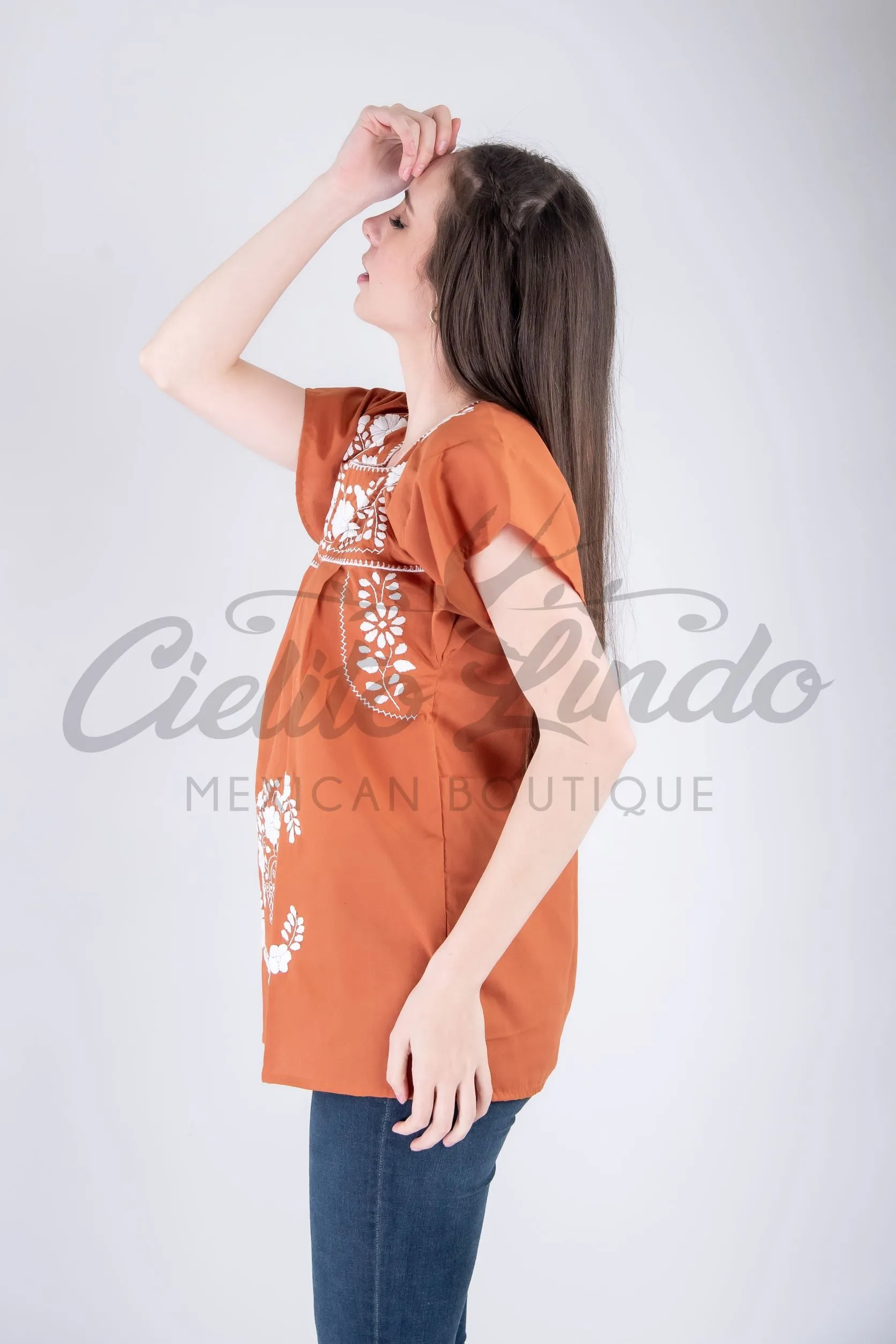 Mexican Blouse Full Embroidered Texas Longhorns