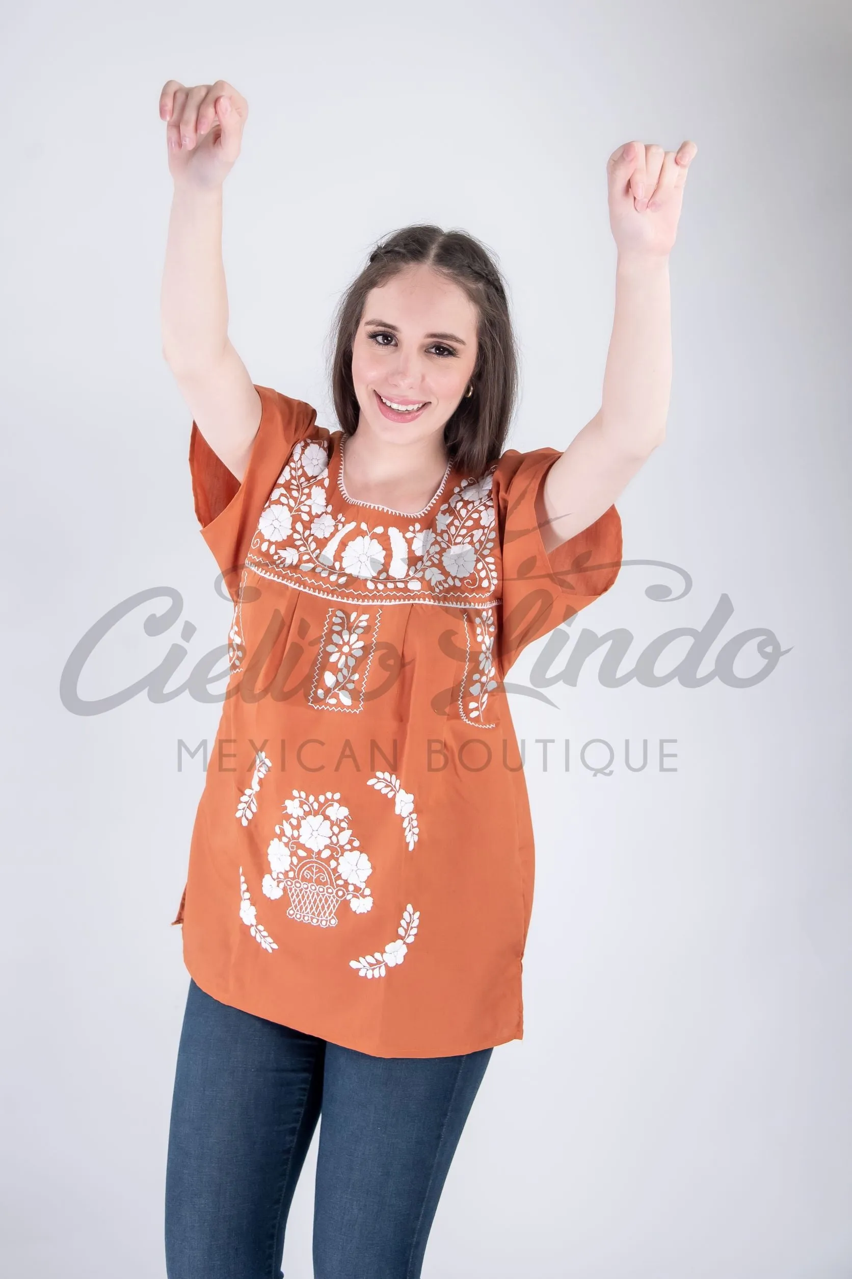 Mexican Blouse Full Embroidered Texas Longhorns