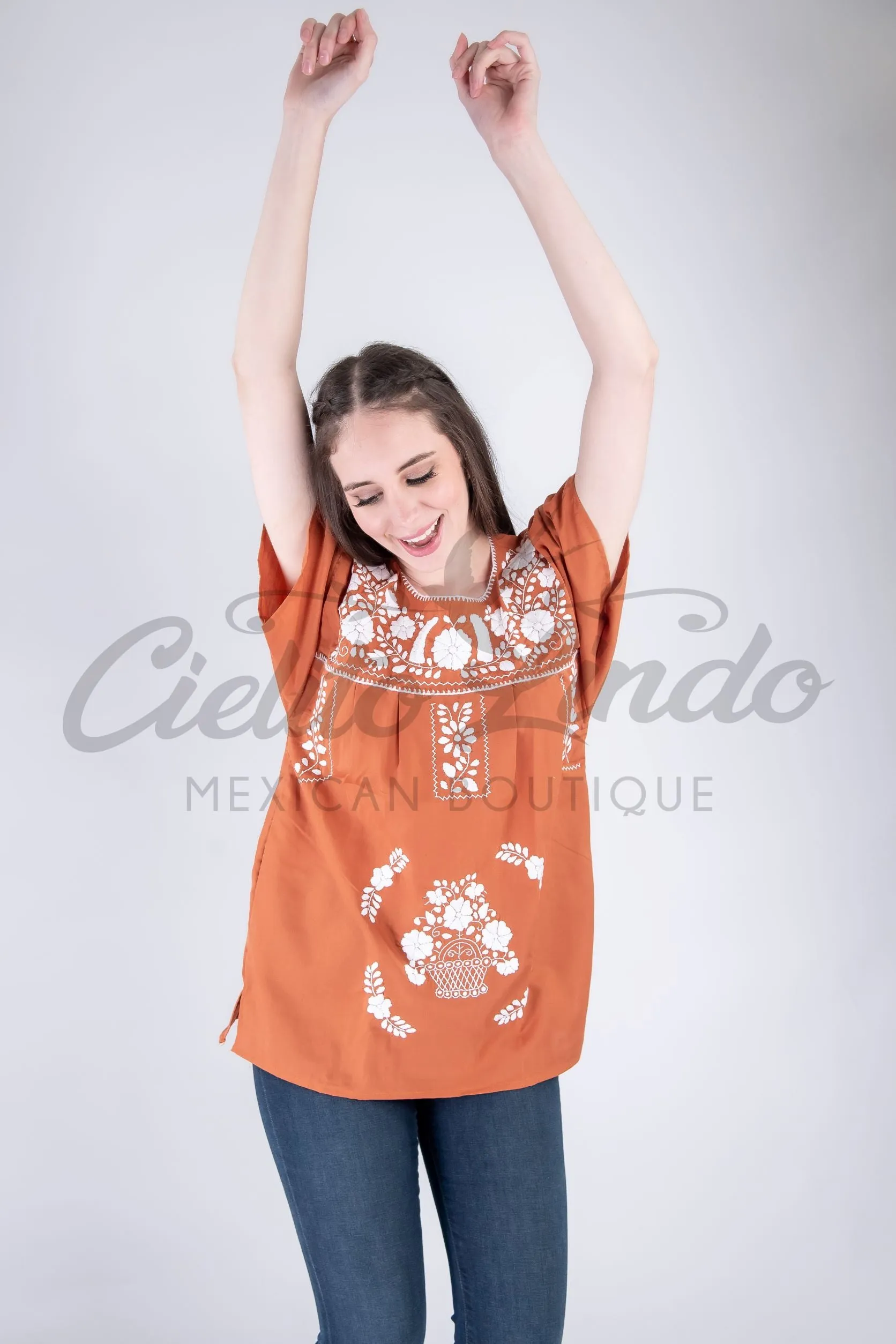 Mexican Blouse Full Embroidered Texas Longhorns