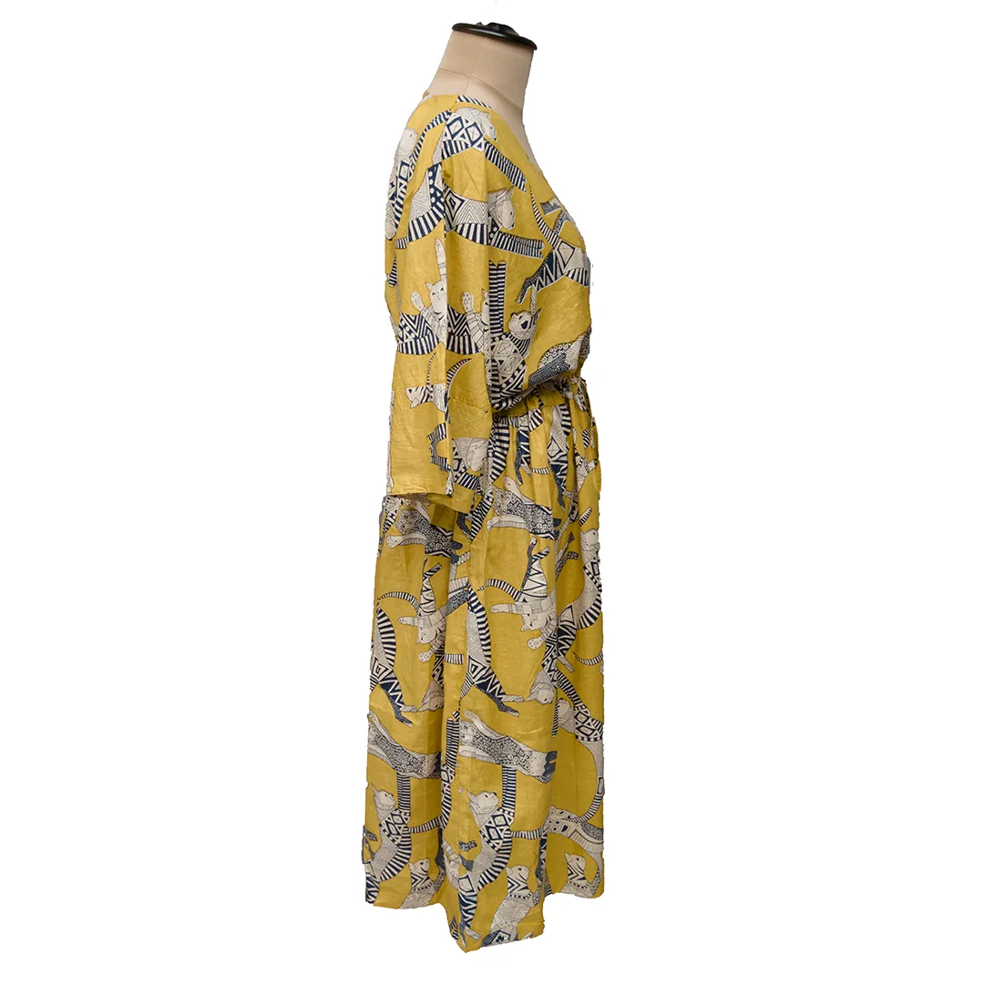 Mustard Egyptian Cats Cotton Maxi Dress UK Size 18-32 M169