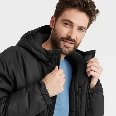 New - All In Motion Men's Zip-Up Winter Hooded Wind-Resistant Jacket Water-Resistant