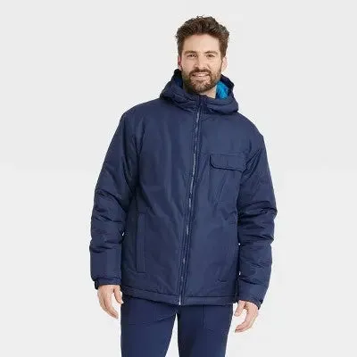 New - All In Motion Men's Zip-Up Winter Hooded Wind-Resistant Jacket Water-Resistant