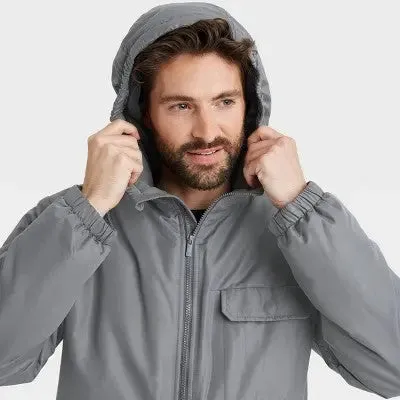 New - All In Motion Men's Zip-Up Winter Hooded Wind-Resistant Jacket Water-Resistant