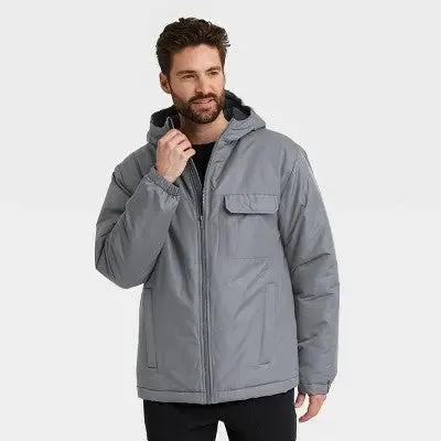 New - All In Motion Men's Zip-Up Winter Hooded Wind-Resistant Jacket Water-Resistant