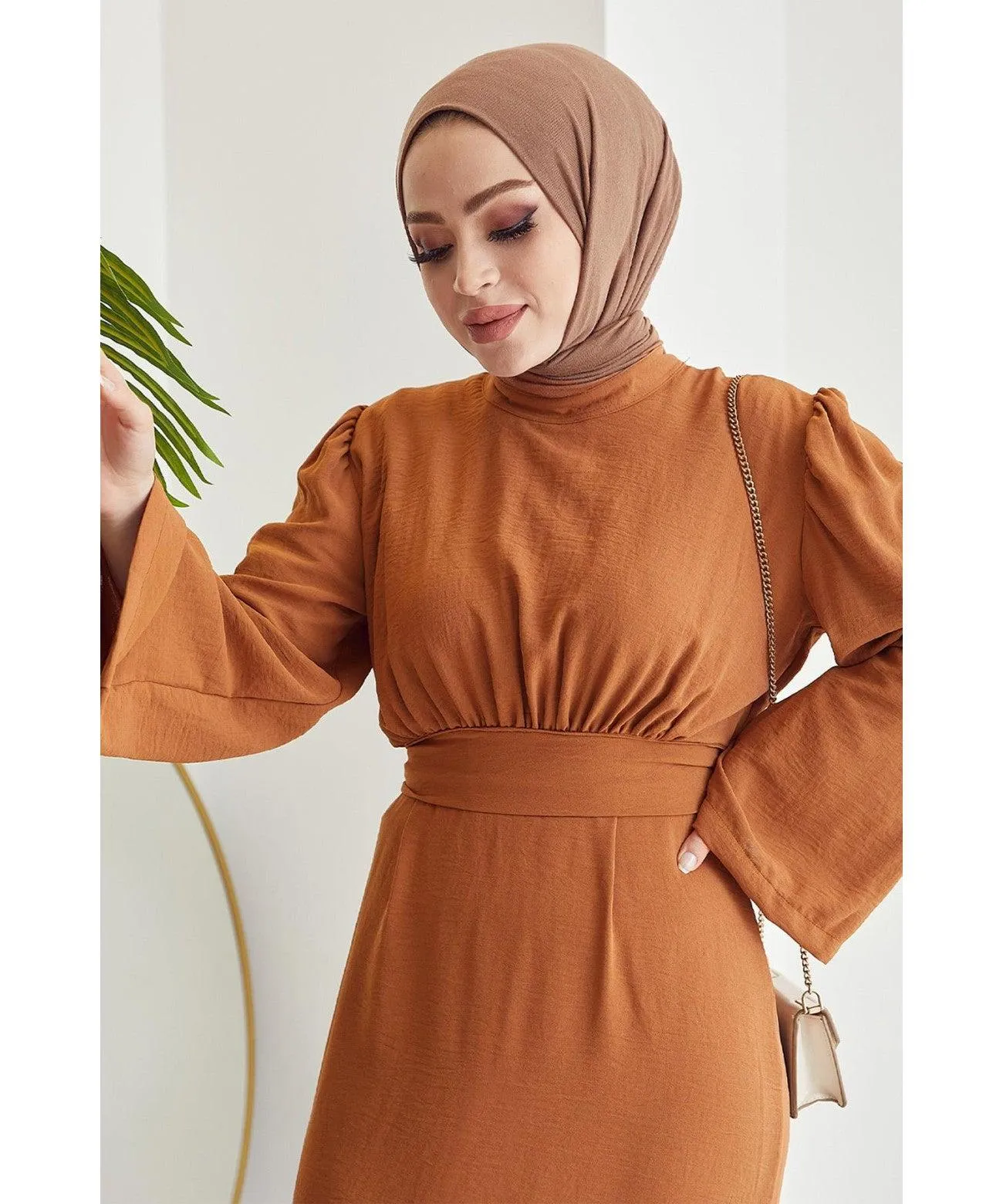 Orange Belted Abaya Dress for Women | Summer Fashion