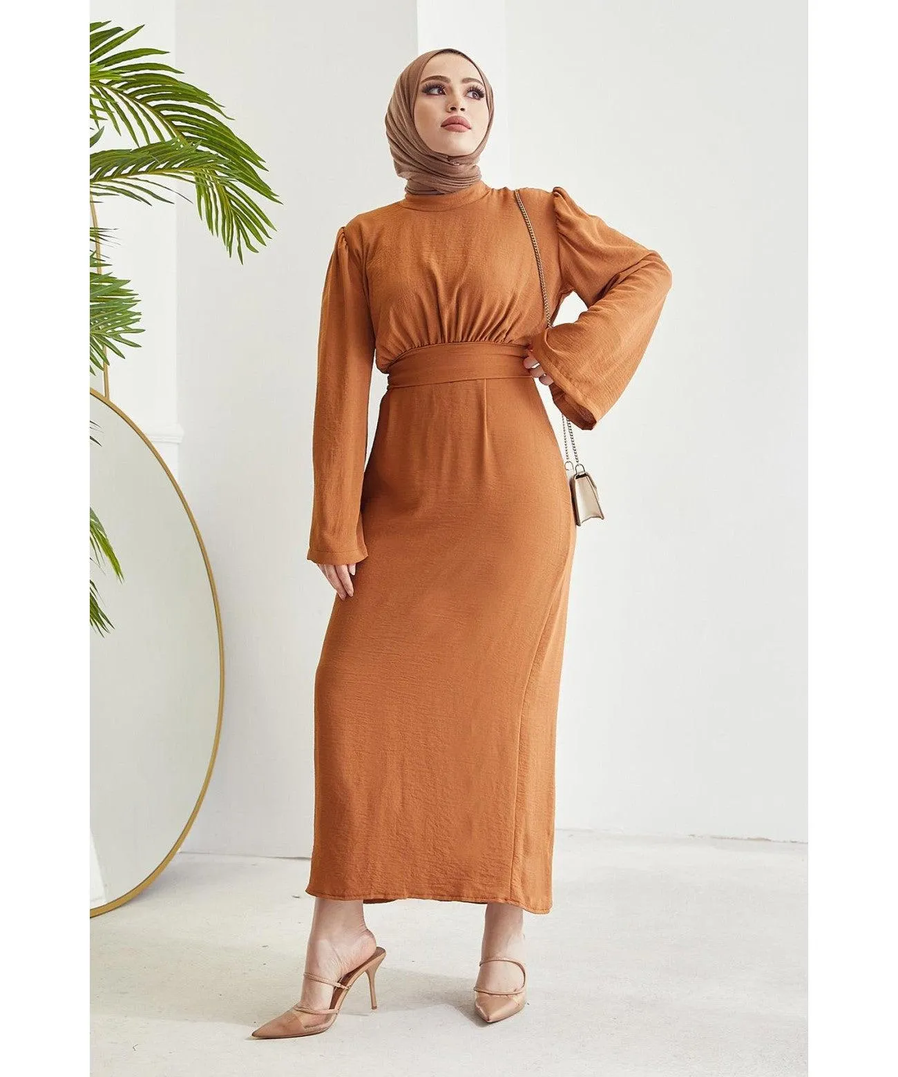 Orange Belted Abaya Dress for Women | Summer Fashion