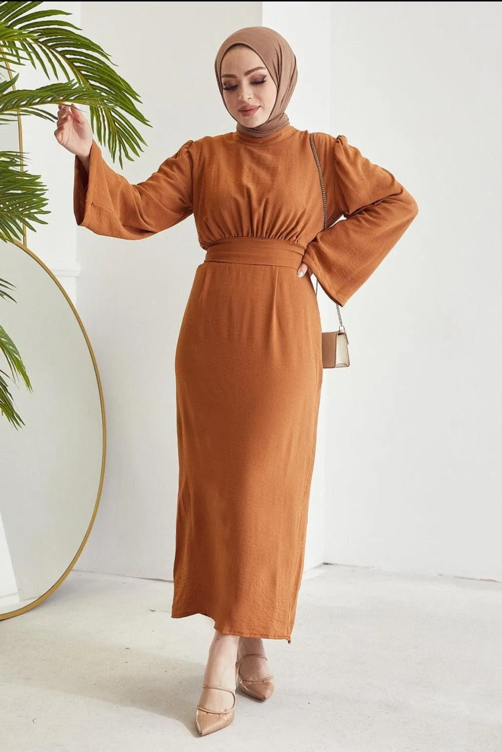 Orange Belted Abaya Dress for Women | Summer Fashion